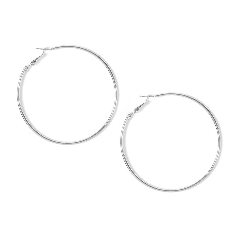 NEW! 2" Silver Hoop Earrings NWT Sterling Silver - Picture 3 of 5
